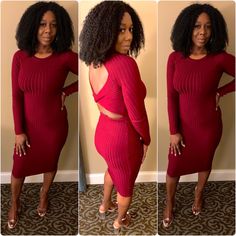 Open Back Ribbed Burgundy Midi Dress Red Ribbed Long Sleeve Dress, Red Ribbed Knee-length Dress, Red Ribbed Fitted Midi Dress, Red Ribbed Party Dress, Fitted Ribbed Red Dresses, Red Ribbed Mini Dress, Red Ribbed Stretch Mini Dress, Red Stretch Ribbed Mini Dress, Stretch Red Ribbed Mini Dress