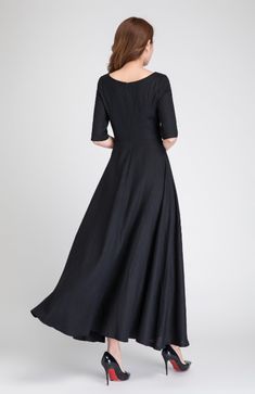 Elegant Linen A-line Maxi Dress, Linen A-line Evening Dress, Formal V-neck Linen Dress, Formal Linen Maxi Dress, Elegant Linen V-neck Maxi Dress, Fitted Linen Maxi Dress For Party, Elegant Linen Maxi Dress For Weddings, Fitted Linen Maxi Dress For Evening, Chic Evening Linen Maxi Dress