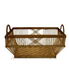 an empty basket with handles on a white background