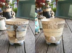 two pictures of the same cup on top of a wooden table