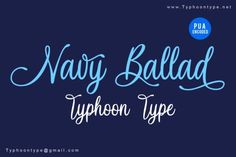 the font for navy ballad type on a dark blue background with white and black lettering