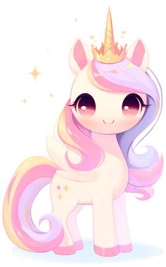 a pink pony with a golden crown on its head and stars around it's neck