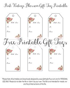 free printable gift tags with pink flowers on the front and back, for any occasion