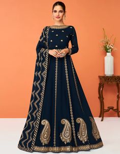 Black Anarkali style Anarkali Semi-Stitched Suits Luxury Black Anarkali Set With Zari Work, Luxury Designer Black Anarkali Set, Luxury Black Embroidered Anarkali Set, Luxury Black Designer Anarkali Set, Luxury Navy Suits For Work, Anarkali Lehenga Gowns, Party Wear Anarkali, Black Anarkali, Anarkali Lehenga