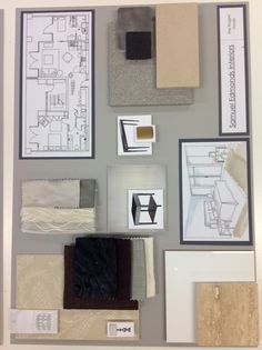 an assortment of different materials are displayed on the wall