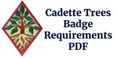 the cadette trees badge is shown in red and green