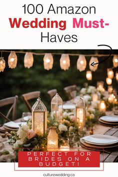 an outdoor table with candles and flowers on it for a wedding must have the perfect lighting