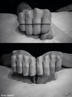 two pictures of hands on top of a bed