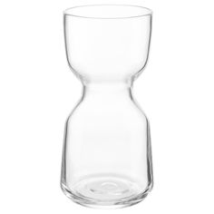 an empty glass vase on a white background