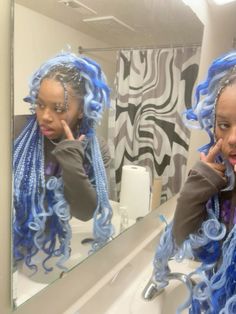 Blue Braids With Curls, Blue And White Box Braids, Periwinkle Braids, Blue French Curl Braids, Blue Boho Braids, Two Color Braids, Blue And Blonde Braids, Blonde And Blue Braids, Blue Braids For Black Women