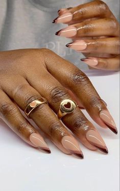 Short Almond Nails Designs Fall 2023, Almond Acrylic Nails Classy, Cute Brown Nail Ideas, Nude Nails Dark Skin Tone, Fall Almond Nails Designs, Nails For Darker Skin Tone, Nude Nails Black Women, Nails On Black Skin, Nail Inspired