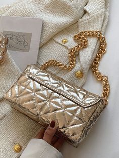 Bag For Love - Metallic Quilted Flap Chain Square Bag - Women Shoulder Bags Product Description Color Gold Strap Type Chain Style Glamorous Pattern Type Quilted Bag Size Small Quantity 1 piece Type Square Bag Composition 100% Polyester Material PU Leather Size Chart INCH CM Size Bag Width Bag Height Bag Length one-size 2.4 5.1 9.4 Size Bag Width Bag Height Bag Length one-size 6 13 24 Similar Products h2 { text-align: center; } .red-box { width: 100%; display: flex; flex-direction: row; flex-wrap Gold Large Capacity Bag For Gift, Large Capacity Gold Bag As Gift, Large Capacity Gold Bag For Gift, Gold Large Capacity Shoulder Evening Bag, Gold Shoulder Bag With Chain Strap, Gold Satchel Evening Bag With Large Capacity, Trendy Gold Bag With Chain Strap, Trendy Gold Shoulder Bag With Chain Strap, Trendy Gold Bags With Chain Strap