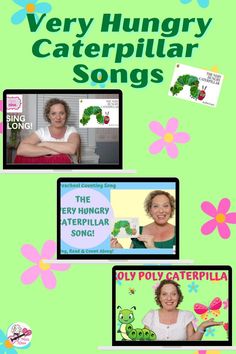 the very hungry caterpillar song is shown in three different languages, including one for each