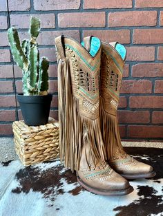 Corral Women's Tan Swarovski Crystals Fringe Tall Snip Toe Cowgirl Boot C2910 | Painted Cowgirl Western Store Western Boots With Rhinestone Fringe For Fall, Western Rhinestone Fringe Boots For Fall, Western Leather Embellished Boots, Western Style Embellished Leather Boots, Western Boots With Rhinestone Fringe And Round Toe, Embellished Leather Boots With Snip Toe, Embellished Brown Leather Boots, Brown Leather Embellished Boots, Western Embellished Snip Toe Boots