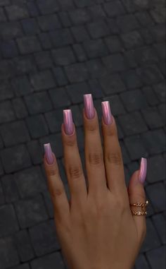 Be Ready To Be Copied, Pink Chrome Nail, Nails Black And White, Pink Chrome Nails, Latest Nail Trends, Pink Chrome, Chrome Nail, Drip Nails, Long Square Acrylic Nails