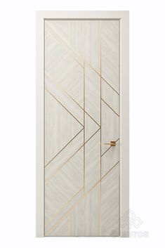 a white door with gold lines on it