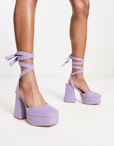 Daisy Street platform flared heeled shoes in lilac glitter | ASOS Lilac Glitter, Street Shoes, Block Heels, Access Denied, Lilac, Asos, Daisy, Lace Up, Glitter