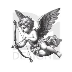 an angel with a bow and arrow in its hand is shown on a white background