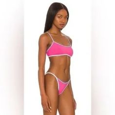 Nwt: L Space Pamela Bikini Top Size M Color: Bwa Bubblegum, White, Aurora, (Pink, White, Blue) -Playful Bikini Top With Sporty Style For Active Beach Days -Stretchy Swim Material With Quick-Drying Threads For Sunny Comfort -Athletic, Adjustable Racerback Adds Support For Jaunts Down The Sand -Removable Cups Allow Customizable Shaping And Coverage * Pullover * Racerback * Ring At Center Back * Contrast Binding * Scooped Neckline * Adjustable Straps * Removable Pads * 80% Nylon, 20% Spandex 80% Ny Pink Stretch Tankini With Underwire, Pink Underwire Stretch Tankini, Pink Underwire Tankini For Summer, Pink Bra-friendly Tankini For Swimming, Sporty Pink Swimwear For Poolside, Sporty Pink Swimwear For Summer, Sporty Pink Swimwear For Vacation, Pink Lined Tankini For Poolside, Pink Tankini With Lined Body For Poolside