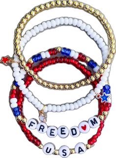 4th Of July Bracelets, Lauren Kelly, Blue Bracelets, Patriotic Bracelet, Bracelets Red, Multiple Bracelets, Seed Bead Bracelets, Blue Bracelet, Gold Stars