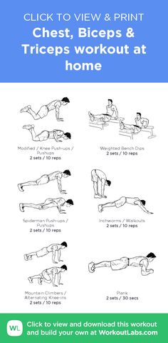 a poster with instructions to use the chest, biceps and triceps at home