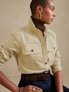 Essential Shirt Jacket | Banana Republic Safari Outfit, Safari Outfits, Jacket Outfit Women, Safari Chic, Essential Shirt, Safari Shirt, Utility Shirt, Safari Style, Banana Republic Women