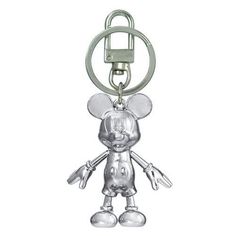 a metal key chain with a mickey mouse figure on it's front and back ends