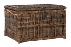 a large wicker basket with leather handles