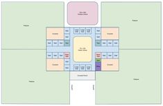 the floor plan for an office building with four floors and several different areas in it