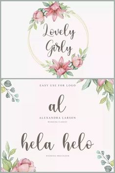 two wedding cards with pink flowers and greenery