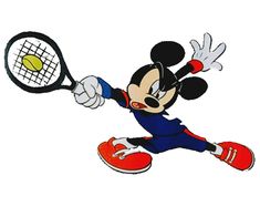 a cartoon mickey mouse with a tennis racket