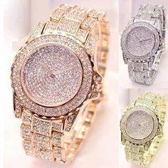 Crystal Studded Diamond Rhinestone Watch – The Signature Collection Co Diamond Watches Women, Gold Diamond Watches, Rhinestone Watches, Womens Watches Luxury, Luxury Diamonds, Mesh Bracelet, Watches Women Fashion, Women Diamond, Rose Gold Watch