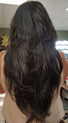 Lots Layers For Long Hair, Super Layers Hair, Long Hair With Short Top Layers, Haircuts Long Straight, Jet Black Hair Layers Hairstyles, Layers For Flat Hair, Long Thick Layers Hair, Heavy Layered Hair Medium, Long Layered Hair Back