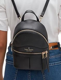 8.7"h x 6.7"w x 3.6"dpebbled leatherlining: 2 way spade jacquardmetal pinmount logozip around closureinterior back slip pocketexterior front zip pocketstyle # wkru7056Color: Black Mini Convertible, Convertible Backpack, 2 Way, Black Backpack, 7 H, Kate Spade New York, Leather Backpack, Fashion Backpack, Convertible