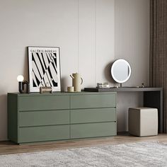 a living room scene with focus on the dresser and sideboard in the foreground