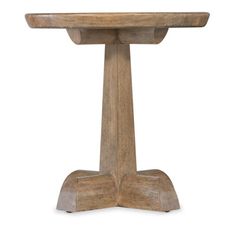 a wooden table with two pedestals on each side and one at the top, against a white background