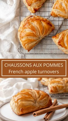 french apple turnovers on a cooling rack with cinnamon sticks