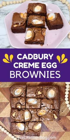 cadbury creme egg brownies on a plate with the words cadbury creme egg