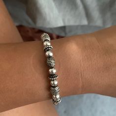 New And Never Worn Silver Sterling Silver Stretch Bracelet, Silver Stretch Bracelet For Everyday Casual Wear, Gold Knot Bracelet, Charm Bracelet Watch, 18k Gold Bangle, David Yurman Bracelet, Green Beaded Bracelets, Black Bracelet, 925 Silver Bracelet