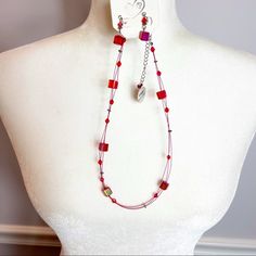 Genuine Glass Red Cube Necklace & Earring Set Nwt Excellent Conditio. Super Cute! B0227 Handmade Adjustable Red Jewelry Sets, Adjustable Handmade Red Jewelry Sets, Adjustable Red Glass Necklace, Handmade Red Jewelry Sets For Party, Lime Green Necklace, Lucky Charm Necklace, Cube Necklace, Hope Necklace, Spike Necklace