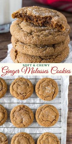 soft and chewy ginger molasses cookies are stacked on top of each other