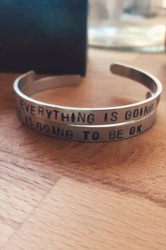 Let this Everything Is Going To Be Ok Bracelet be a daily reminder that everything is going to be ok. A nice mantra for yourself or give as a gift.  Shop this bracelet at www.thirtynineonetwenty.com  #handstamped #handmade #everythingisgoingtobeok #everythingisgoingtobeokbracelet #giftideas #handmadegifts #smallbusiness #anxietyjewelry #itsgoingtobeok #itsgonnabeok #giftideas #stackbracelets #bracelet #jewelry #giftideasforher #inspirationalbracelet #inspirationaljewelry Meaningful Hypoallergenic Bracelet For Best Friend Gift, Inspirational Hypoallergenic Bracelets For Everyday, Hypoallergenic Meaningful Bracelets For Friendship, Hypoallergenic Bracelets For Friendship, Inspirational Hypoallergenic Bracelet For Friendship, Inspirational Stamped Bracelets For Friendship, Everyday Meaningful Bangle Bracelets, Meaningful Everyday Bangle Bracelets, Meaningful Hypoallergenic Friendship Bracelets