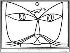 a black and white drawing of a cat's face with an oval in the middle