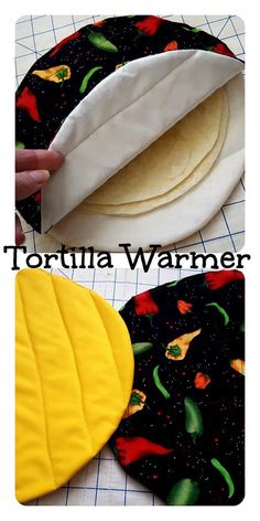 the tortilla warmer has been made with fabric and is ready to be folded