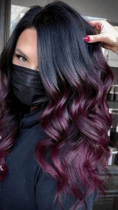 35 Yr Old Woman Hair, Dark Brown Burgundy Balayage, Bold Balayage Brunette, Colored Bayalage Hair, Dark Burgundy Balayage, Dark Red Ombre Hair, Mixed Girl