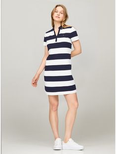 Tommy Hilfiger women's dress. Made from lightweight stretch cotton-pique with bold rugby stripes, our split-neck polo dress is all about the casual vibes of the season.  Material: 97% Cotton, 3% Elastane. Rugby Stripe, Tommy Hilfiger Women, Polo Dress, Stretch Cotton, Rugby, Tommy Hilfiger, Women's Dress, Split, Dress Outfits