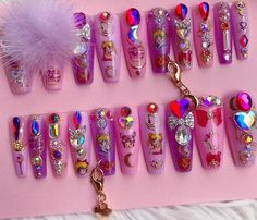 Nails Packaging, Sailor Moon Nails, Ideas Uñas, Nail Glam, Acrylic Nail Set, Rave Makeup, Moon Nails, Anime Nails