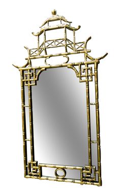 Gold Faux Bamboo Chinoiserie Pagoda Mirror on Chairish.com White Chinoiserie Mirror, Tiny Powder Room Mirror, Pagoda Mirror, Asian Pagoda, Small Pagoda, Chinoiserie Mirror, Mid Century Modern Mirror, Beach Estate, Chinese Chippendale