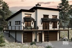 Exterior view of Bearberry, a minimalist contemporary mountain-style carriage house with a shed roof and large wraparound deck. Wrap Around Porch House Plans, Contemporary Sheds, Upstairs Master Suite, Bed Contemporary, Mountain Aesthetic, Simple Shed, Open Concept Living Room, Front Deck