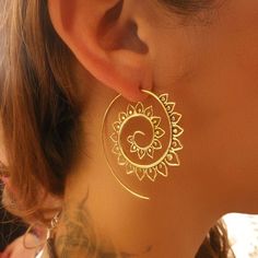 Spiral Jewelry, Geometric Hoop Earrings, Brass Hoop Earrings, Statement Hoop Earrings, Spiral Shape, Brass Hook, Spiral Earrings, Indian Earrings, Ethnic Earrings